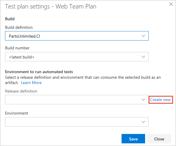 Screenshot shows selecting a release pipeline or creating a new one.