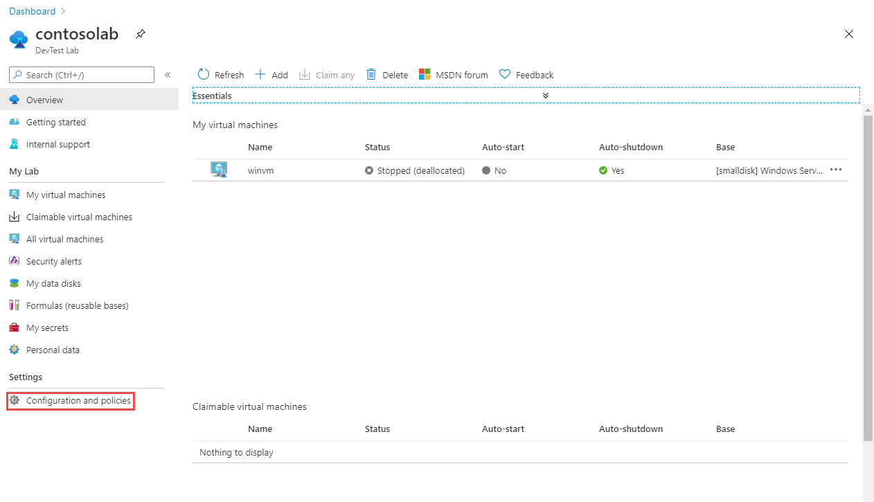 Select Configuration and policies on the left menu