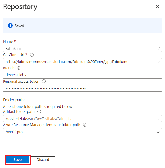 Screenshot that shows adding a new artifact repository to a lab.