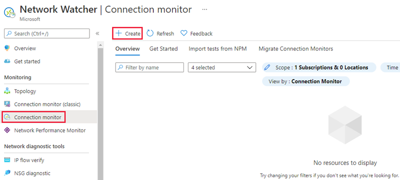 Screenshot of connection monitor in Network Watcher.