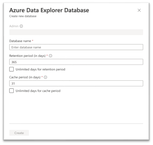 Screenshot that shows creating a new database.