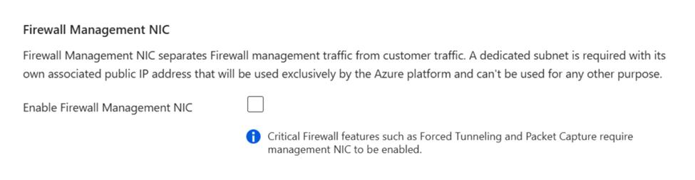 Screenshot showing the firewall management NIC dialog.