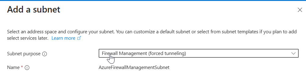 Screenshot showing add a subnet.