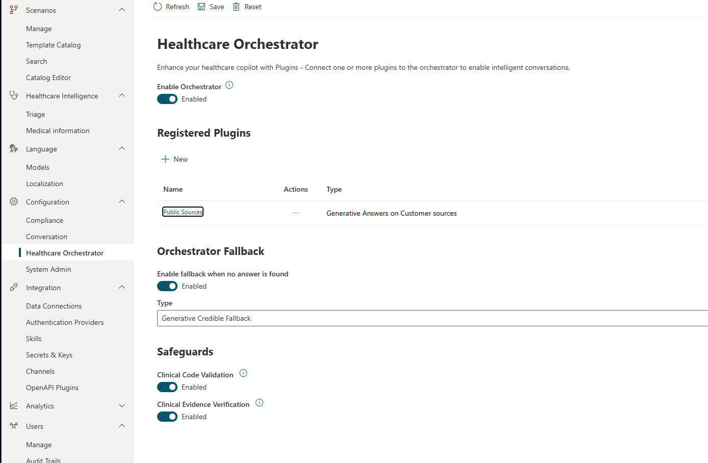 screenshot of the healthcare orchestrator with public customer sources