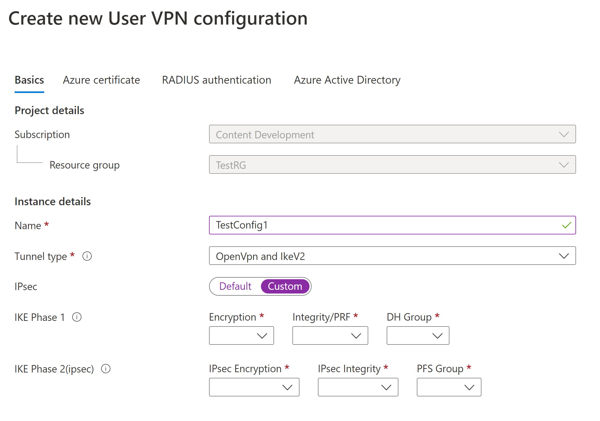 Screenshot of IPsec switch to custom.