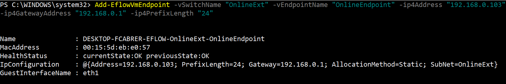 EFLOW attach network endpoint