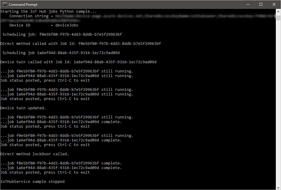 IoT Hub Job sample 1 -- device output