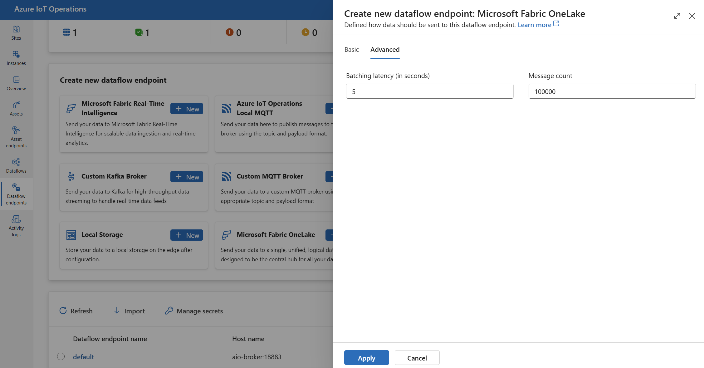 Screenshot using operations experience to set Microsoft Fabric advanced settings.