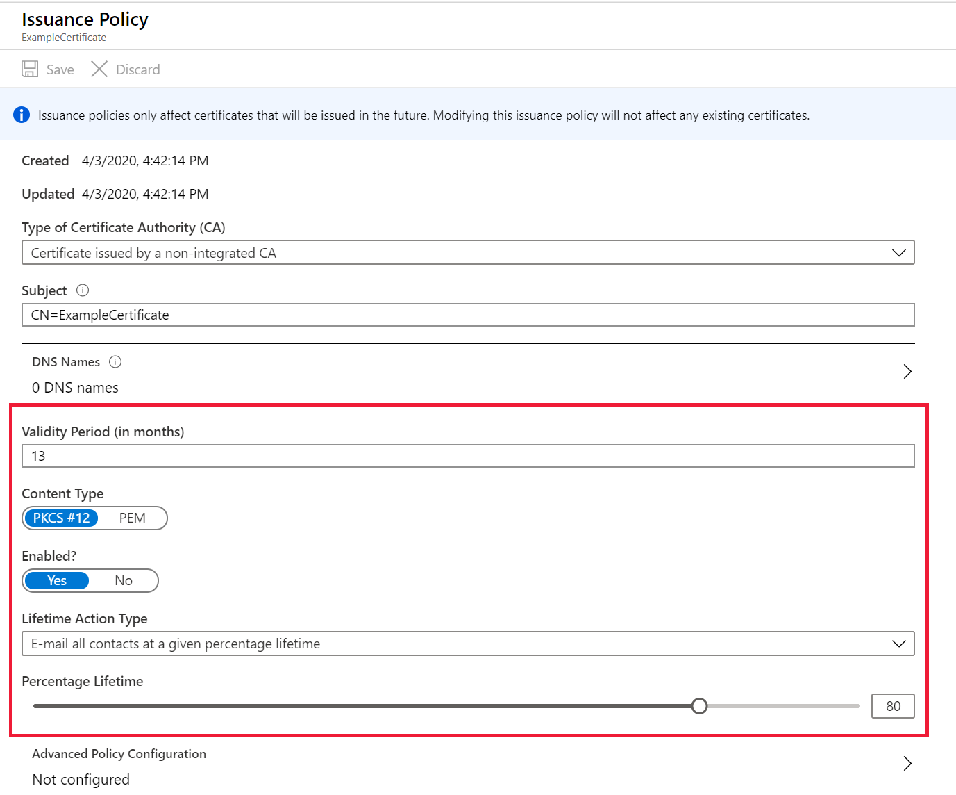 Certificate properties