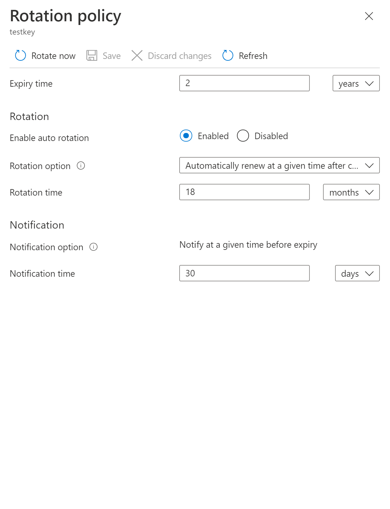 Rotation policy configuration