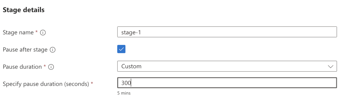 A screenshot of the Azure portal showing creation of Azure Kubernetes Fleet Manager update strategy stage.