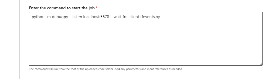 Screenshot of interactive jobs configuration of debugpy