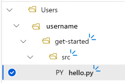 Folder structure shows hello.py in src subfolder.