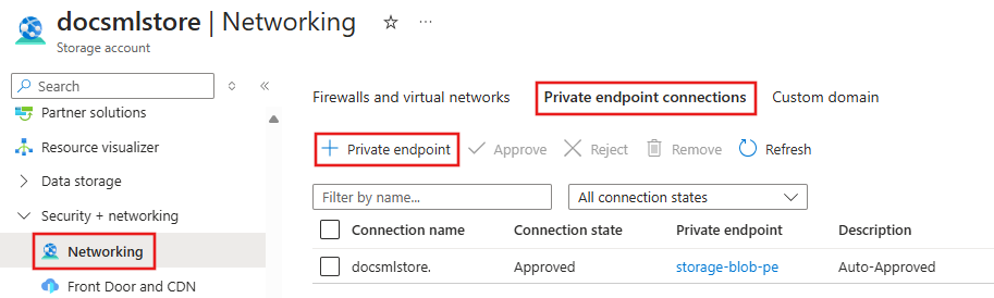 Screenshot of the storage account networking form.