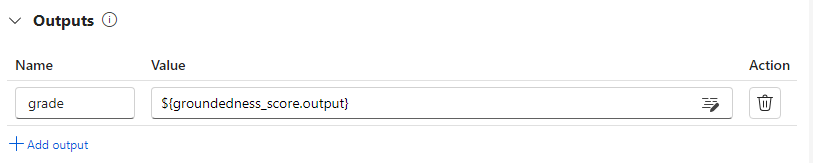 Screenshot of the outputs section showing a name and value.
