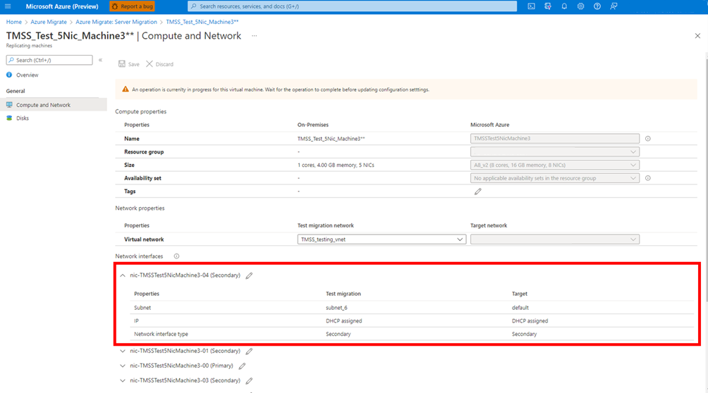 Screenshot shows how to select a subnet for each Network Interface Card of replicating machine in the network and compute options of replicating machine.