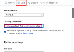 Screenshot showing how to configure a startup command in App Service.