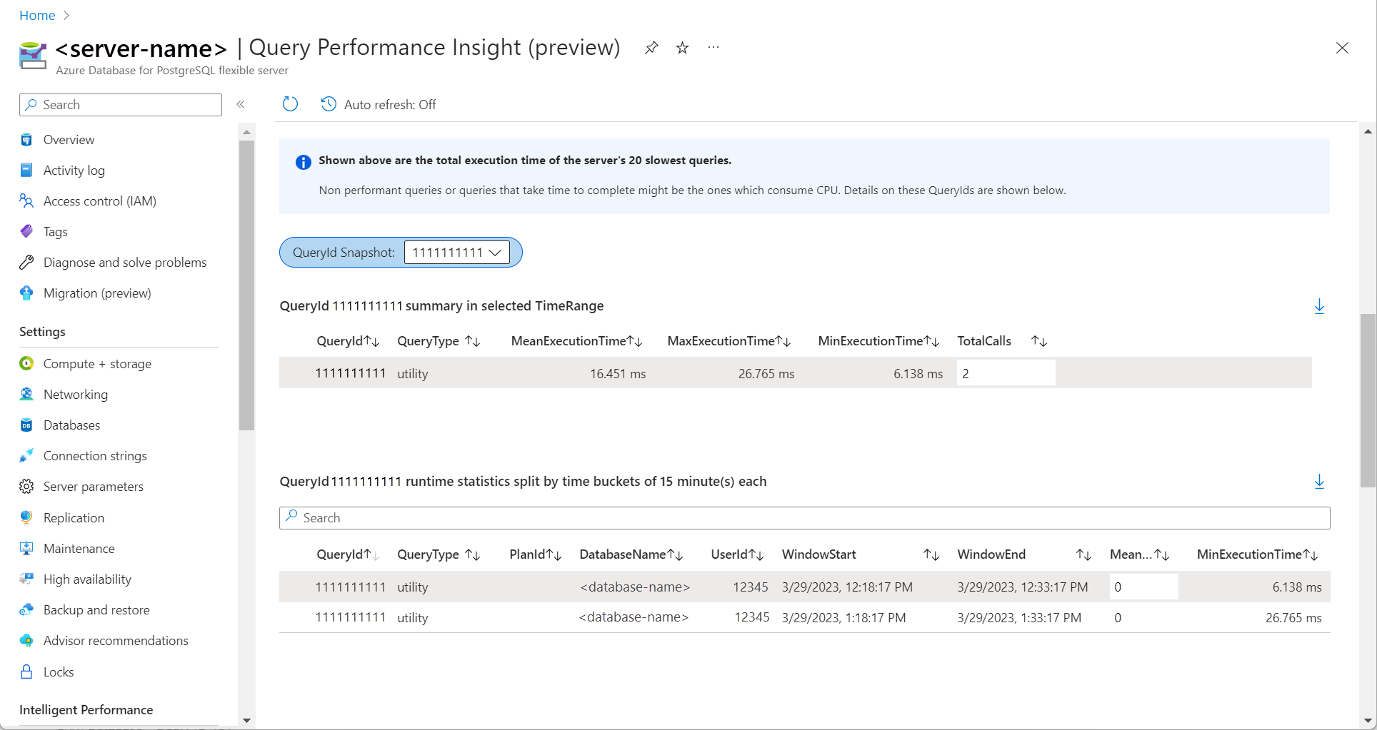 Screenshot of viewing details of a specific query.