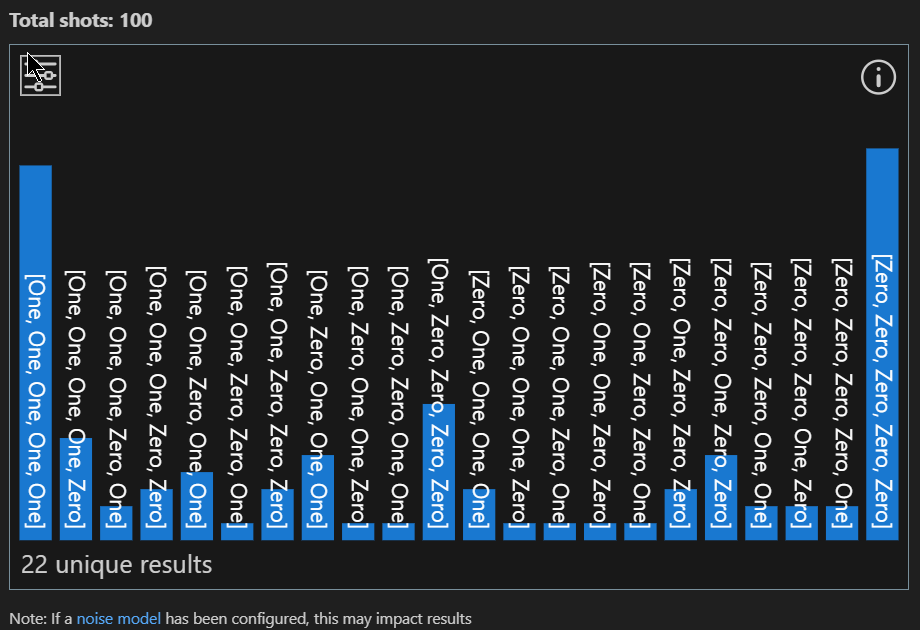 Screen shot showing results with noise added after qubit allocation.