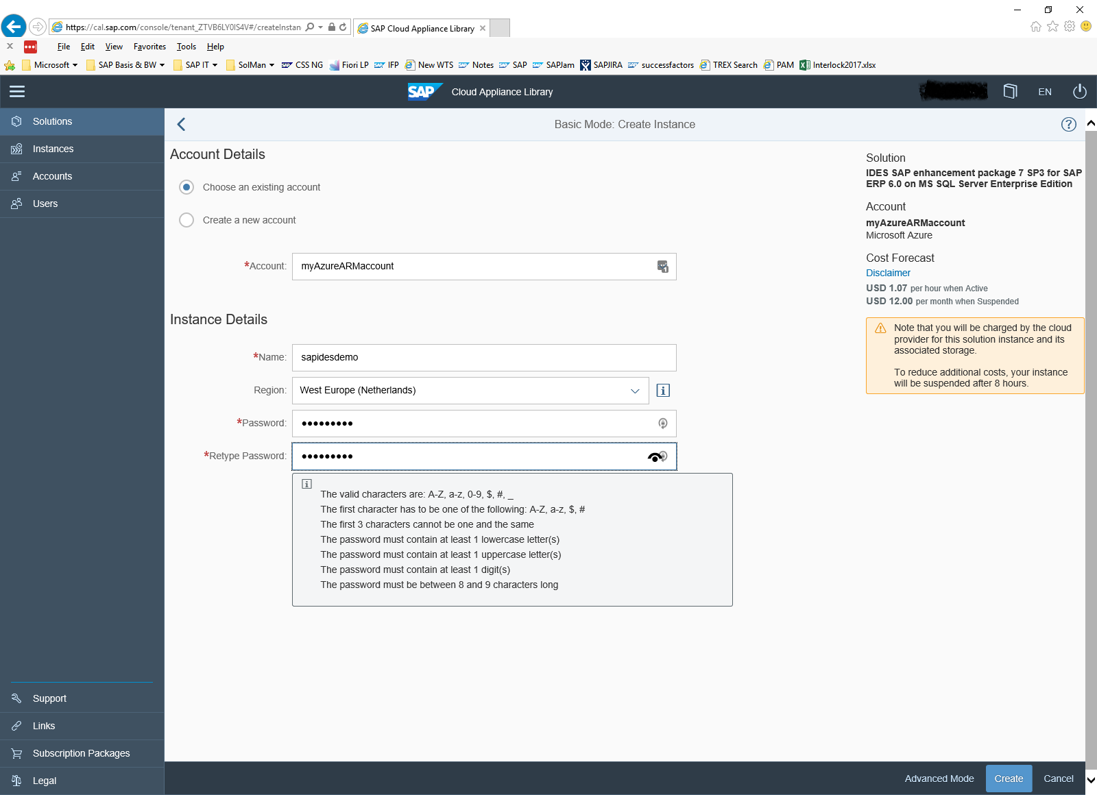 SAP CAL Basic Mode: Create Instance