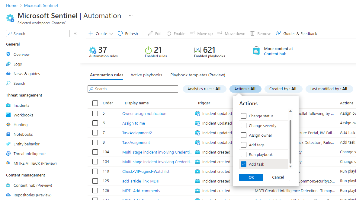 Screenshot showing how to filter automation rules grid.