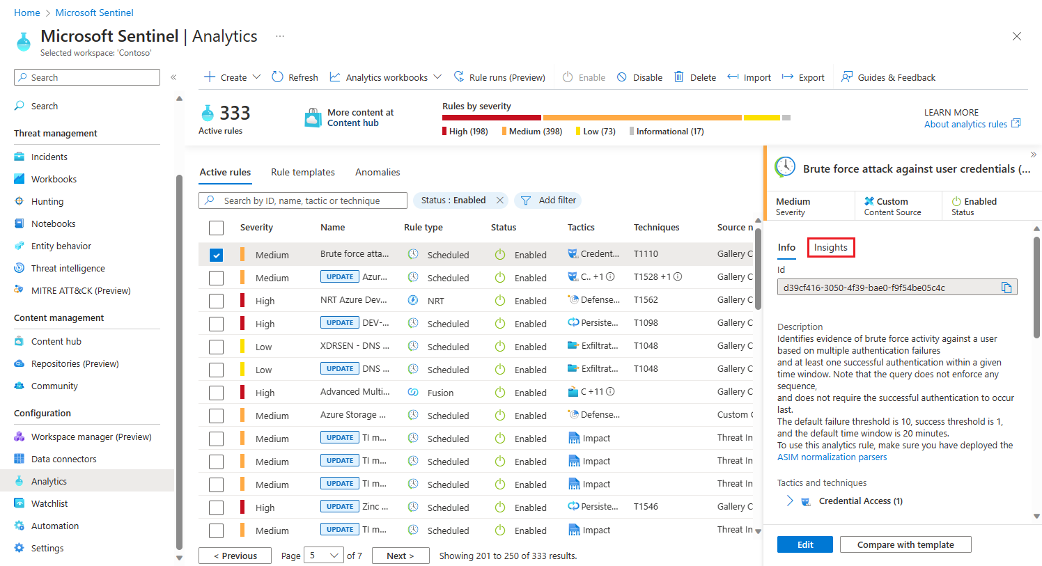 Screenshot of selecting an analytics rule.