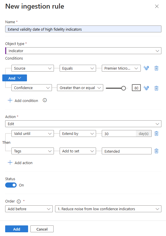 Screenshot showing new ingestion rule creation for extending valid until date.