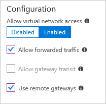 Spoke to hub peering configuration