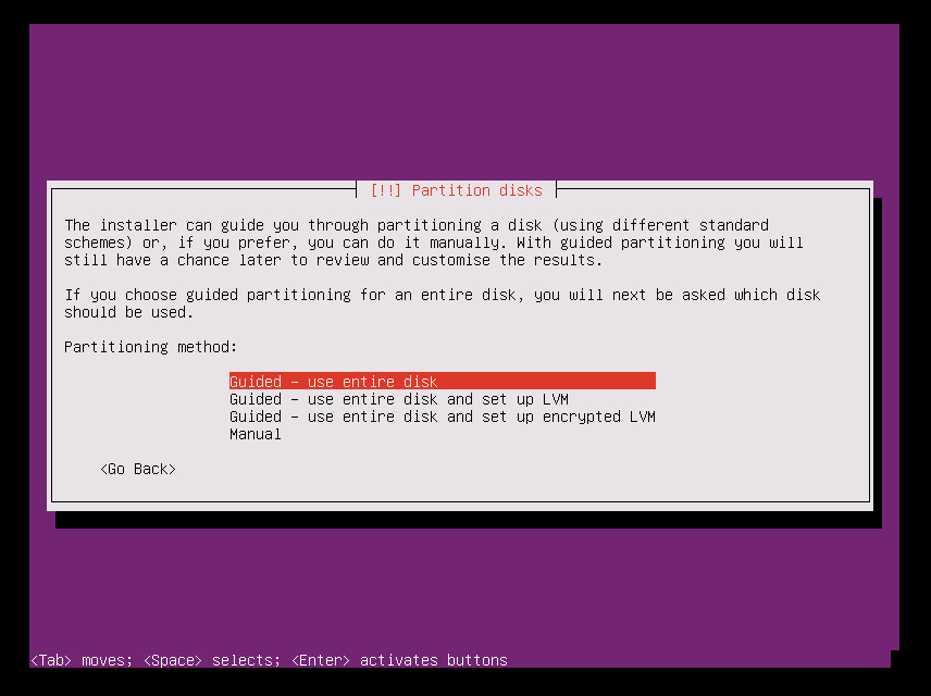 Select the partitioning method option