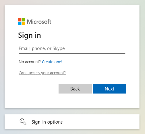 Screen shot of the Microsoft authentication sign in page.