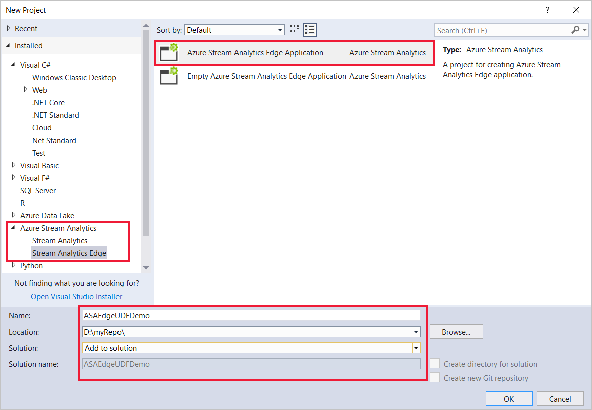 Create an Azure Stream Analytics Edge project in Visual Studio