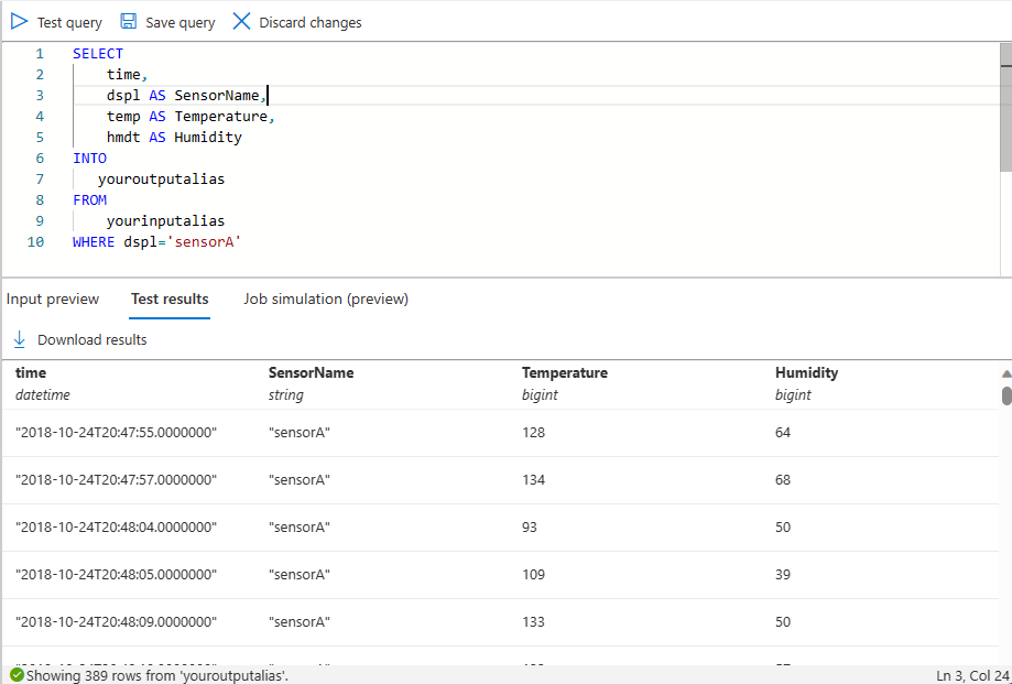 Screenshot that shows the query results with the filter.