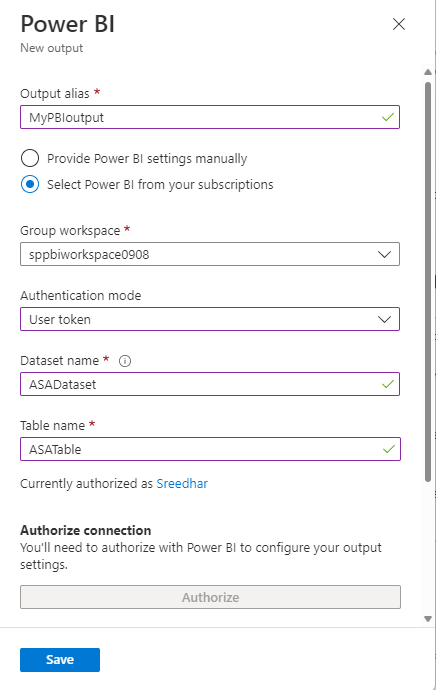 Configure Stream Analytics output