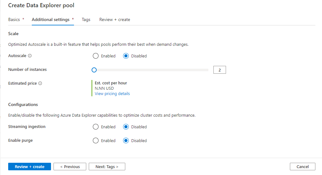 Advanced settings for Synapse Studio new Data Explorer pool