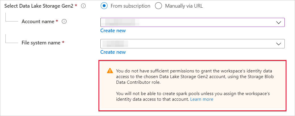 Screenshot of an unsuccessful storage blob data contributor assignment, with the error box highlighted.