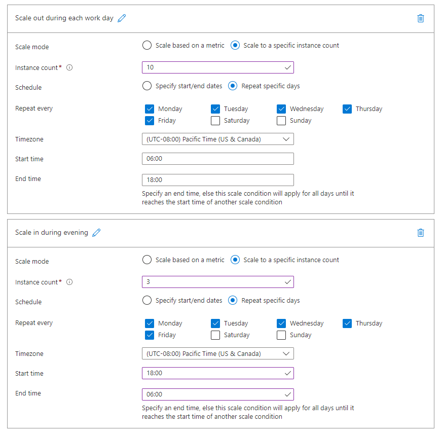 Create autoscale rules that scale on a schedule