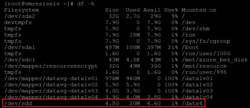 Screenshot showing the code that verifies that the file system is mounted. The result is highlighted.