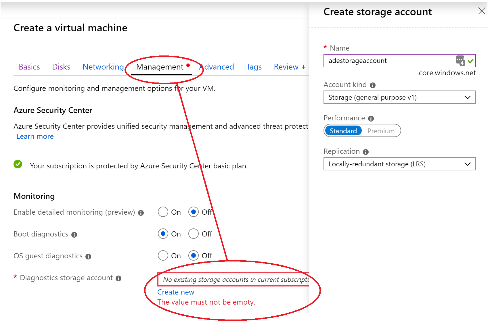 ResourceGroup creation screen