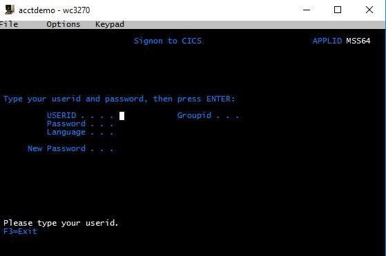 Screenshot of Signon to CICS