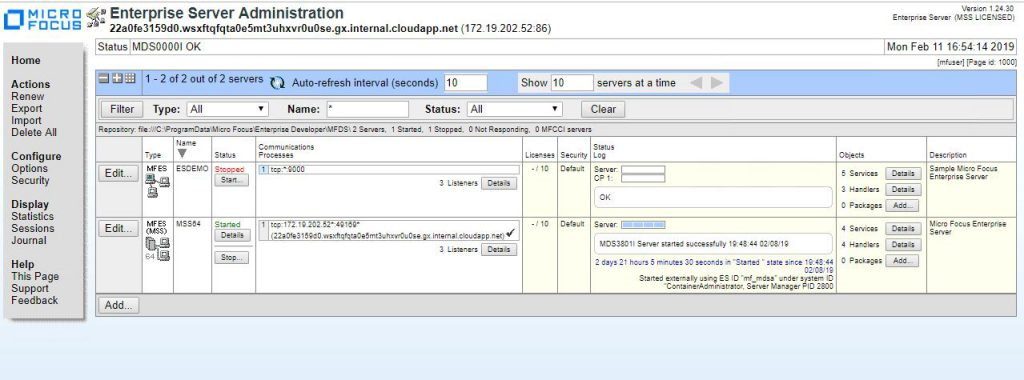 Enterprise Server Administration console