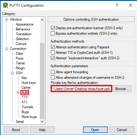 PuTTY Configuration dialog box