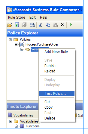 Business Rule Composer-TestPolicyMenu