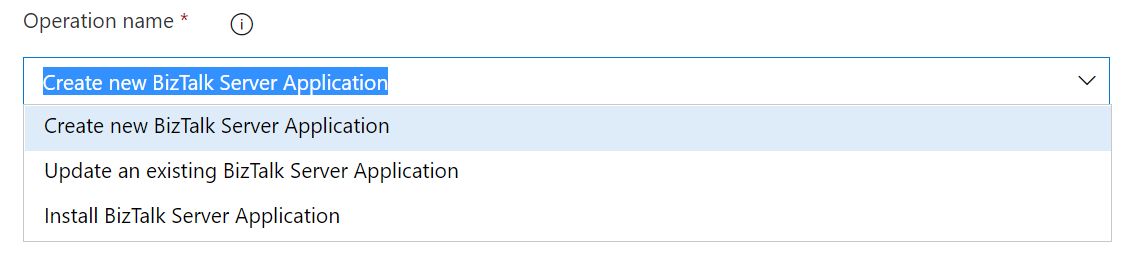 List of operations for BizTalk deployment task for Azure DevOps in Visual Studio.