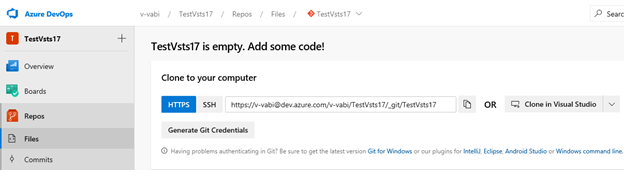 Select code when cloning your Azure DevOps project into Visual Studio.