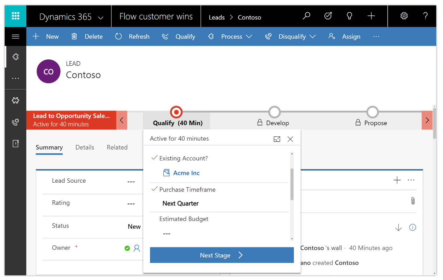 A screenshot of an example business process flow.