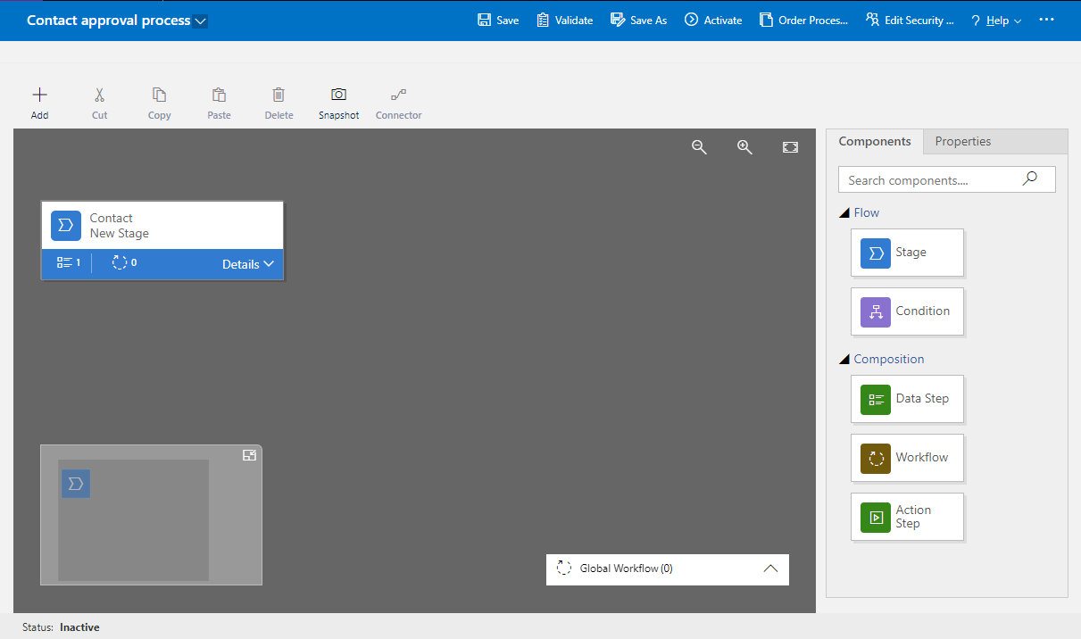 A screenshot of the Business process flow designer.