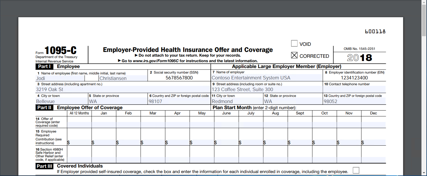 Sample 1095-C form