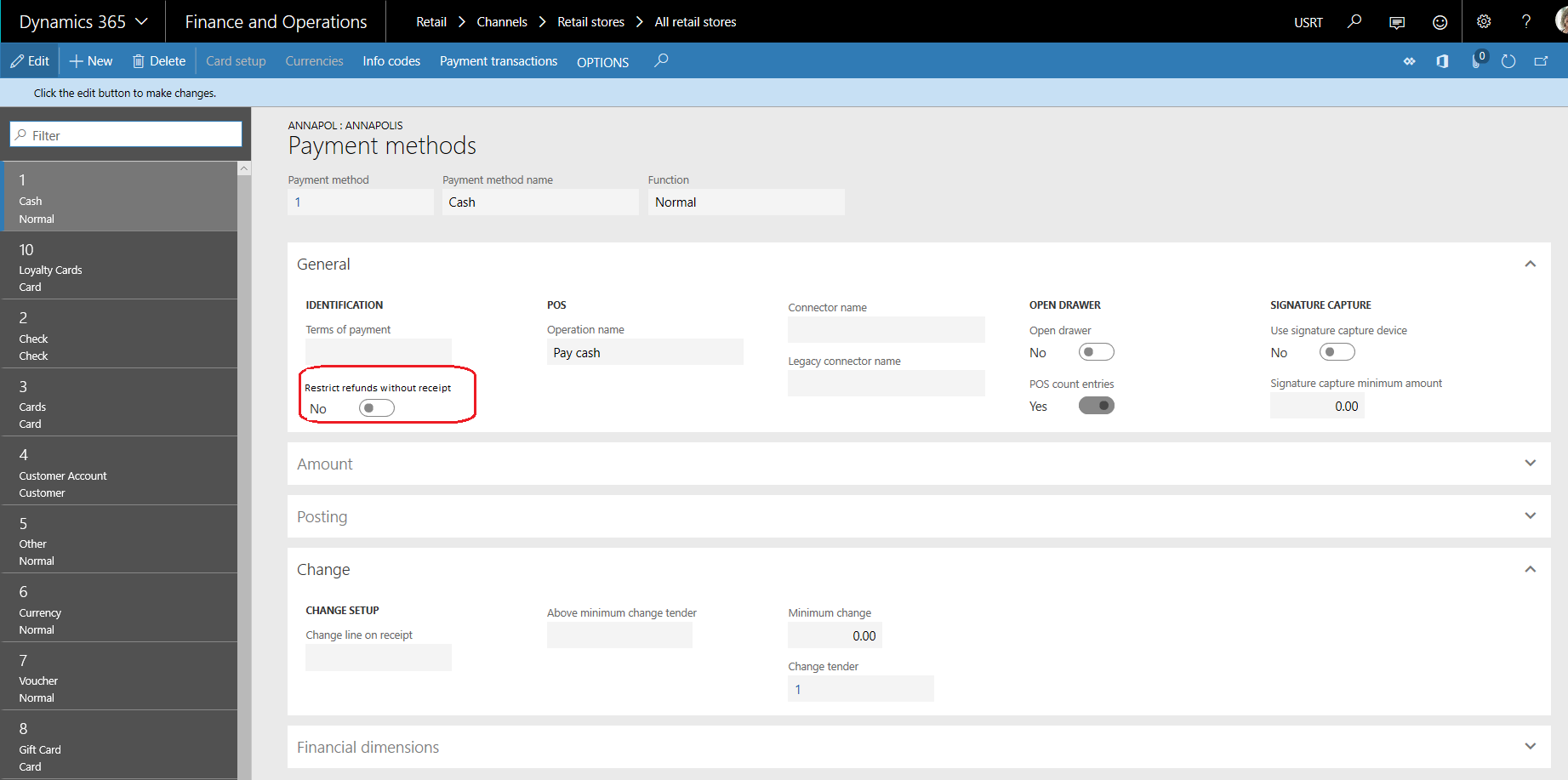 Payment method configuration