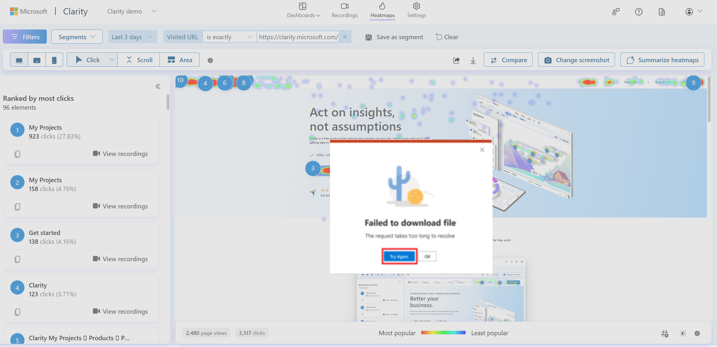 Select try again to download heatmap csv.