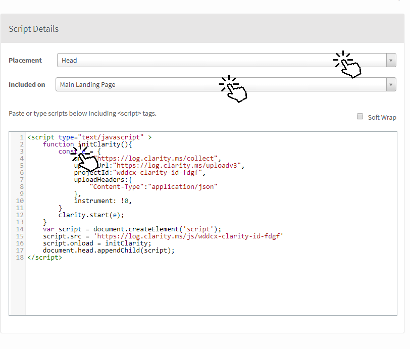 Paste Clarity tracking code in head.